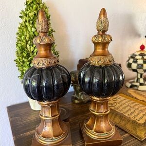 Vintage Gold and Black Decorative Finial Pair